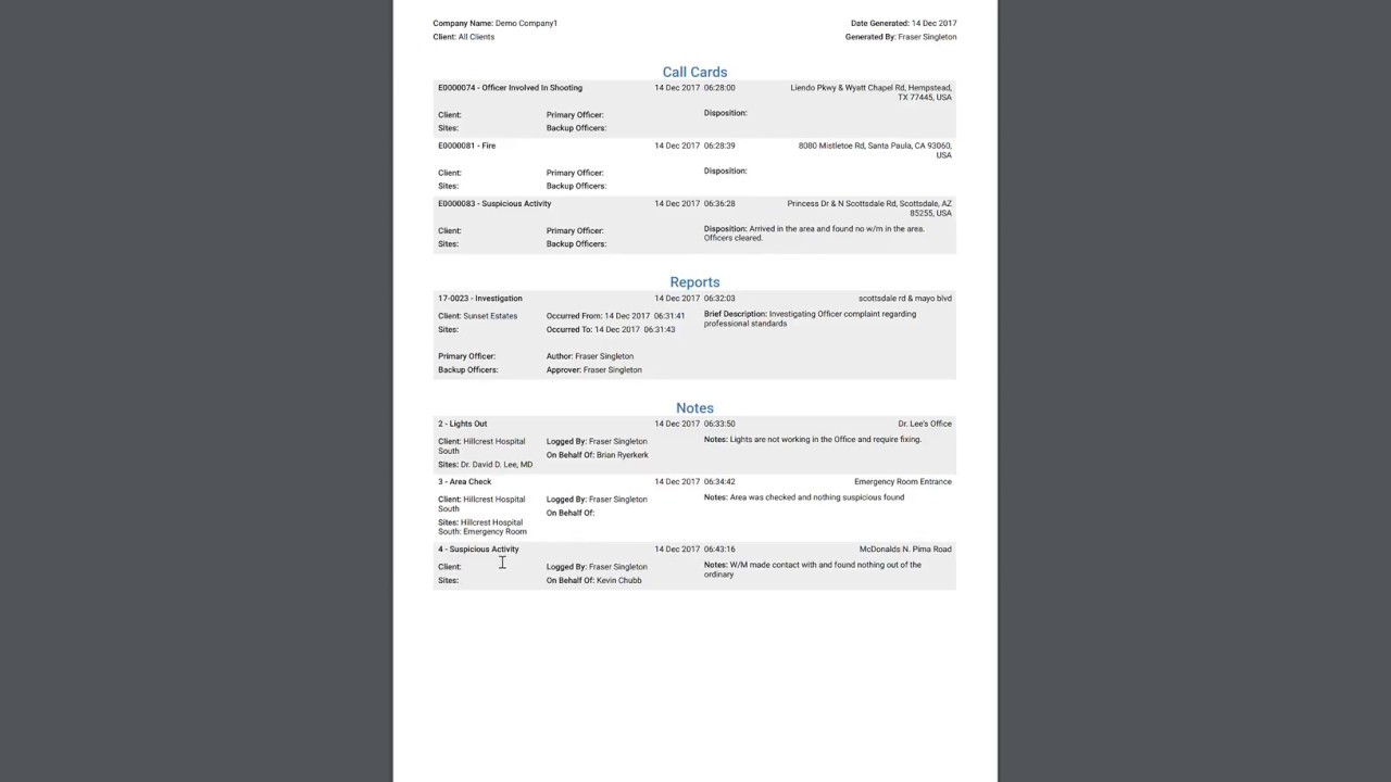 Notes & Daily Activity Reports for Computer Aided Dispatch and Patrol