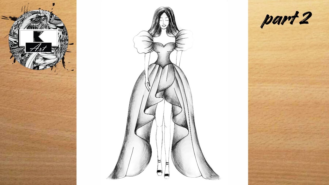 How to draw a Girl Beautiful Dress -Step by Step Tutorial || Girl dress drawing || Drawing || 2