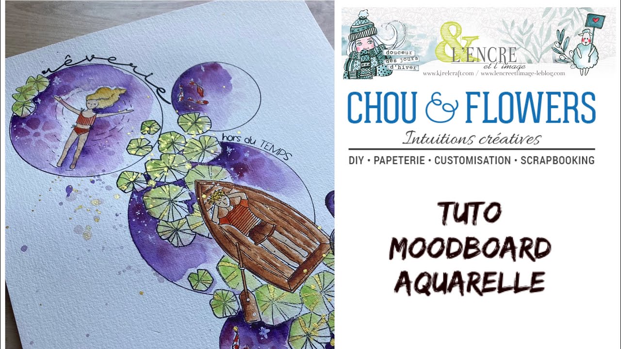 Tuto moodboard rond à l’aquarelle chou and flowers et encre et image DIY