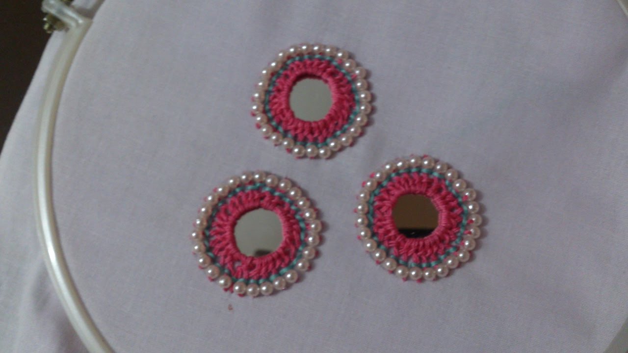 Hand embroidery designs. Mirror work embroidery by hand.mirror work stitches.