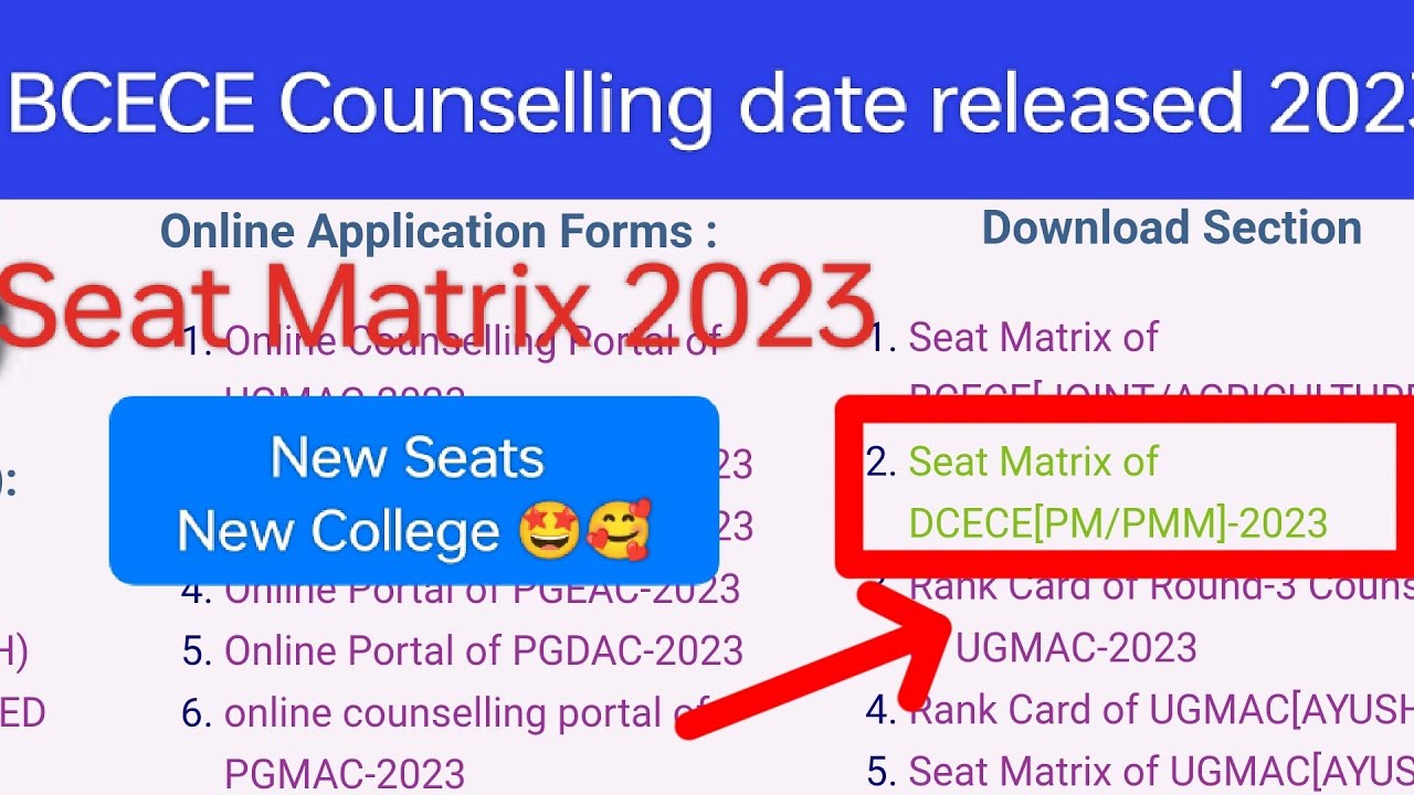 BCECE Seats Matrix 2023 / BCECE Counselling date Released 2023 / PCB/Bsc Nursing/ Agriculture
