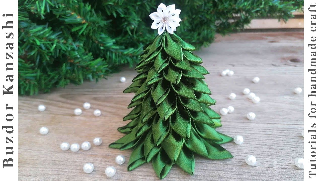 Kanzashi fenyő asztaldísz szaténból 02-20/ Kanzashi Christmas tree - ribbon christmas tree