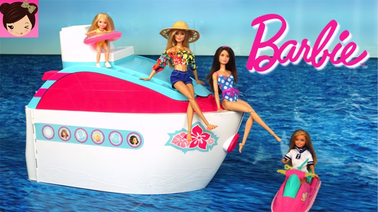 Barbie Pink Cruise Ship Morning Routine - Pool Water Slide Play Toy Video