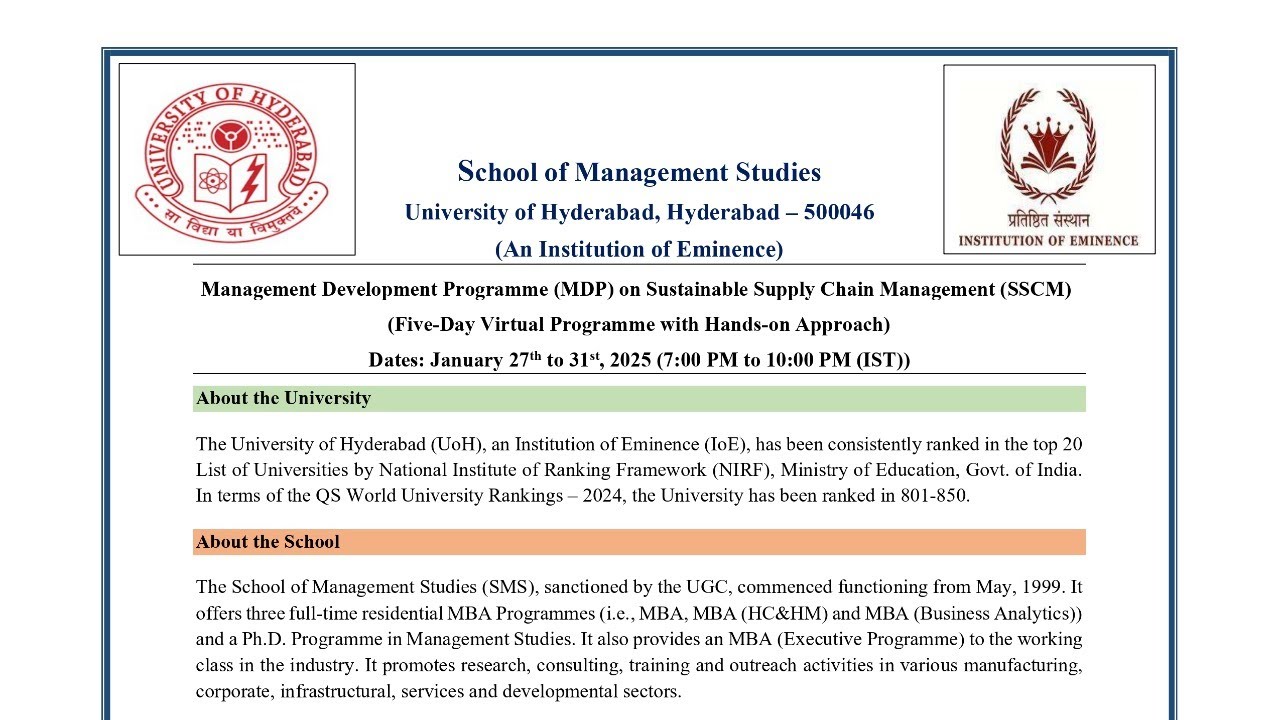 Management Development Programme (MDP) on Sustainable Supply Chain Management (SSCM)-Day 4