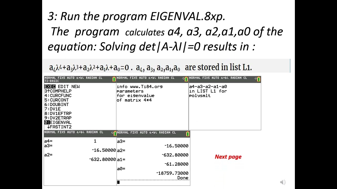 Eigenvalues calculating with your Ti-84 plus (CE) with  an Unique program