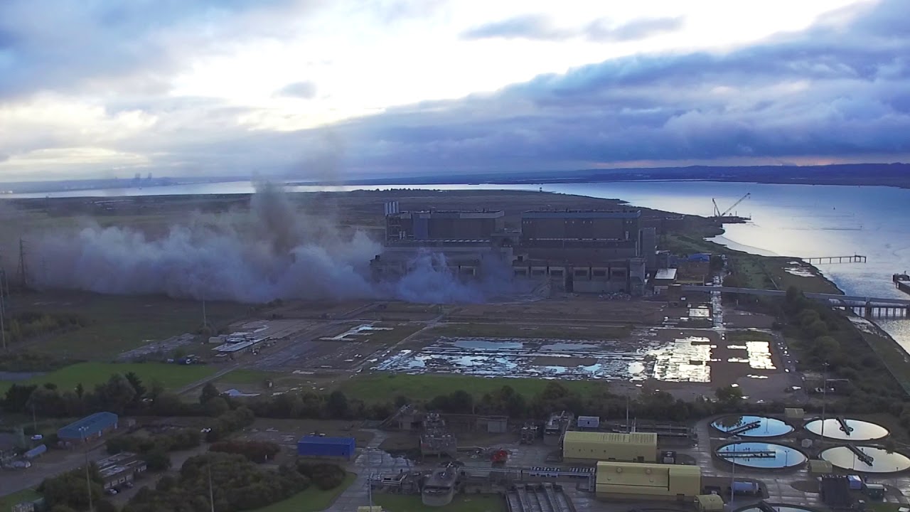 Chimney Demolition at Tilbury Coal Power Station (Aerial View)