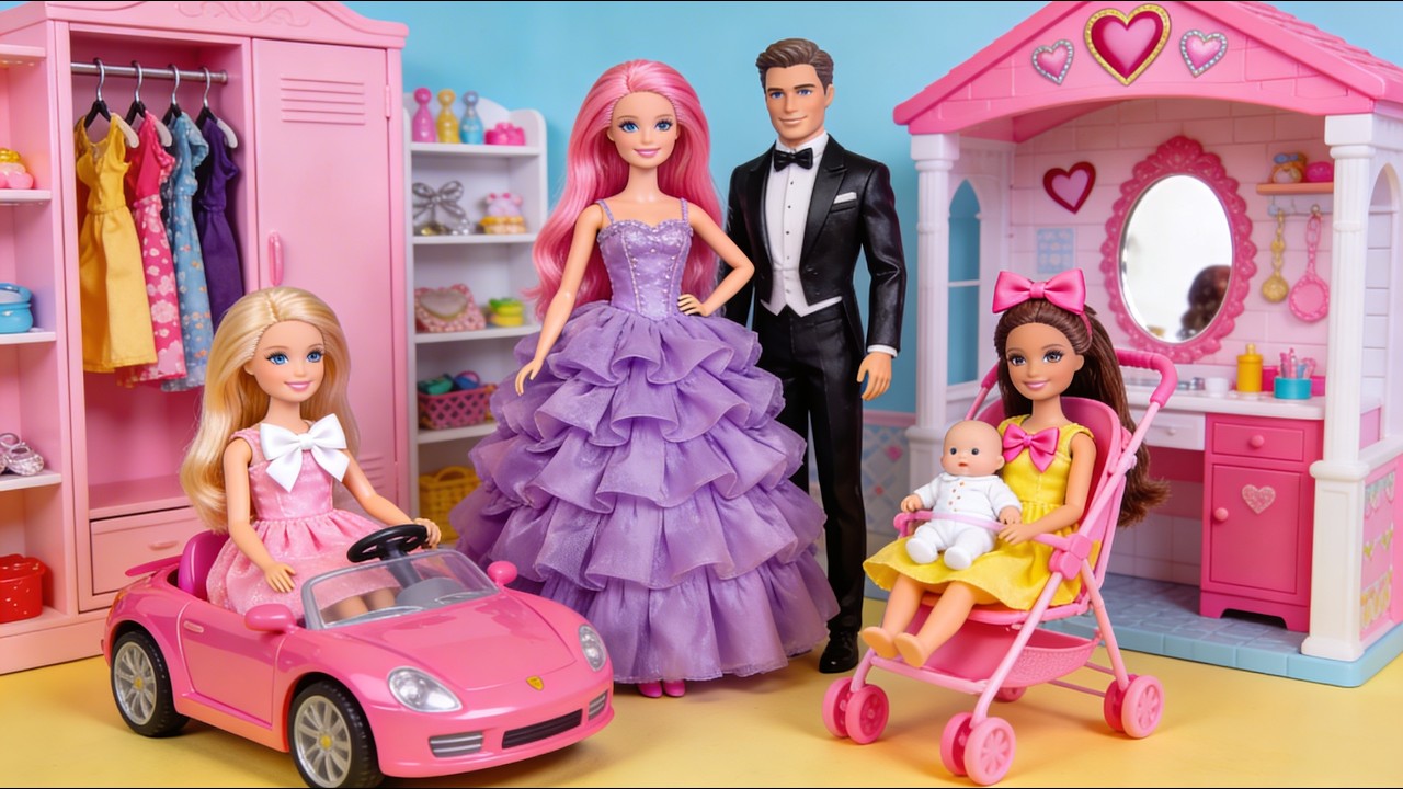 7 Minutes Satisfying with Unboxing Pink Barbie Doll Bedroom,Kitchen Collection Review Toys | ASMR