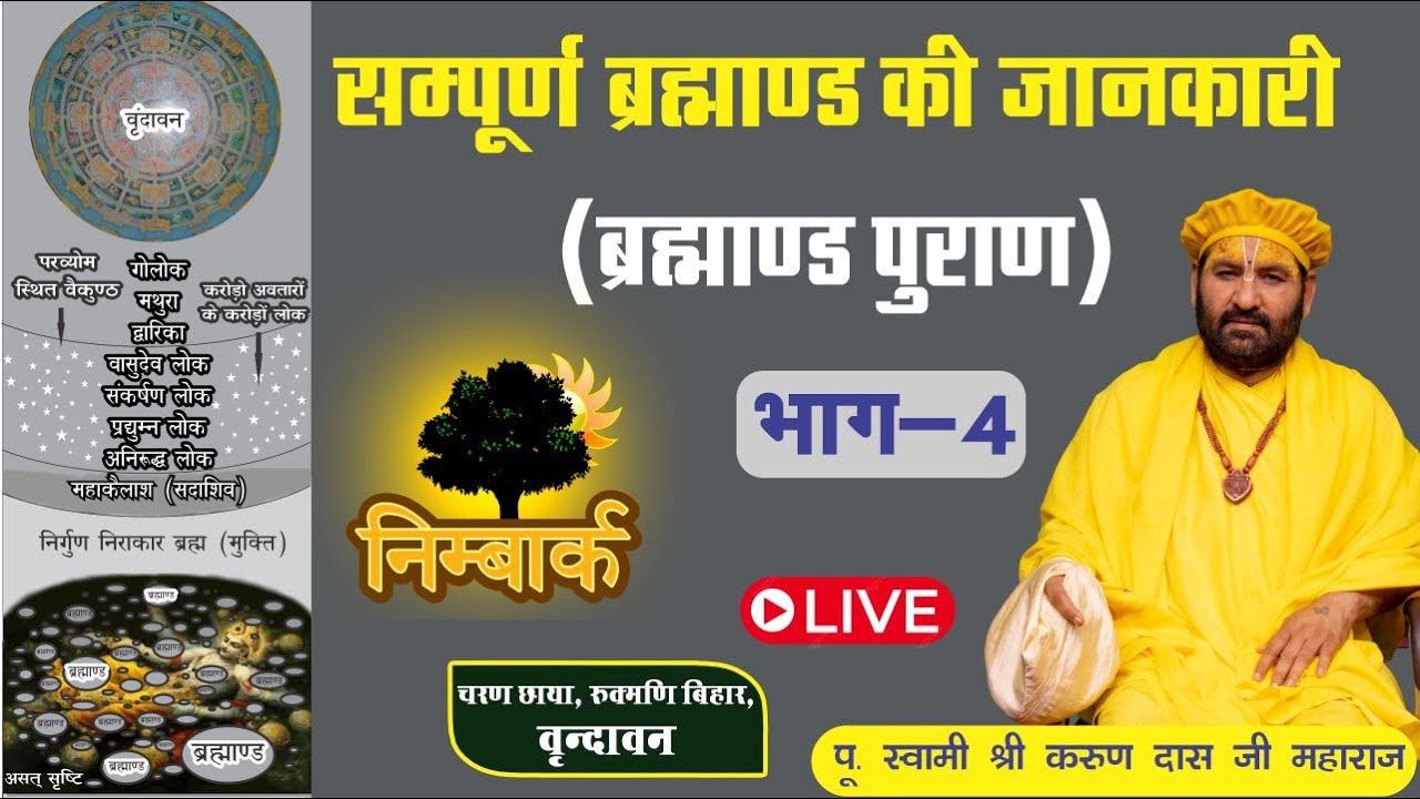 LIVE :सम्पूर्ण ब्रह्माण्ड की जानकारी (ब्रह्माण्ड पुराण ) / Day-4 / Swami Karun Dass Ji On NimbarkTv