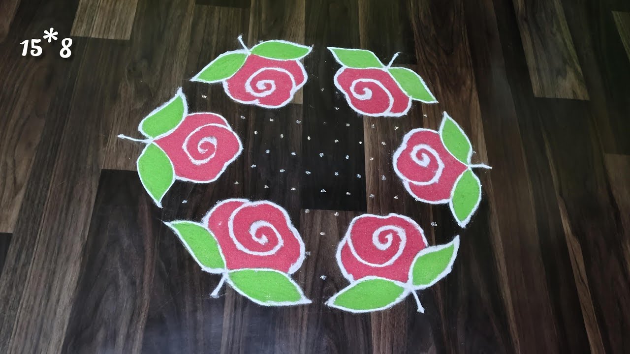 Rose Flower Rangoli |Valentine's Day Rangoli | Rose Flower Rangoli Design 15*8 dots | Daily Rangoli