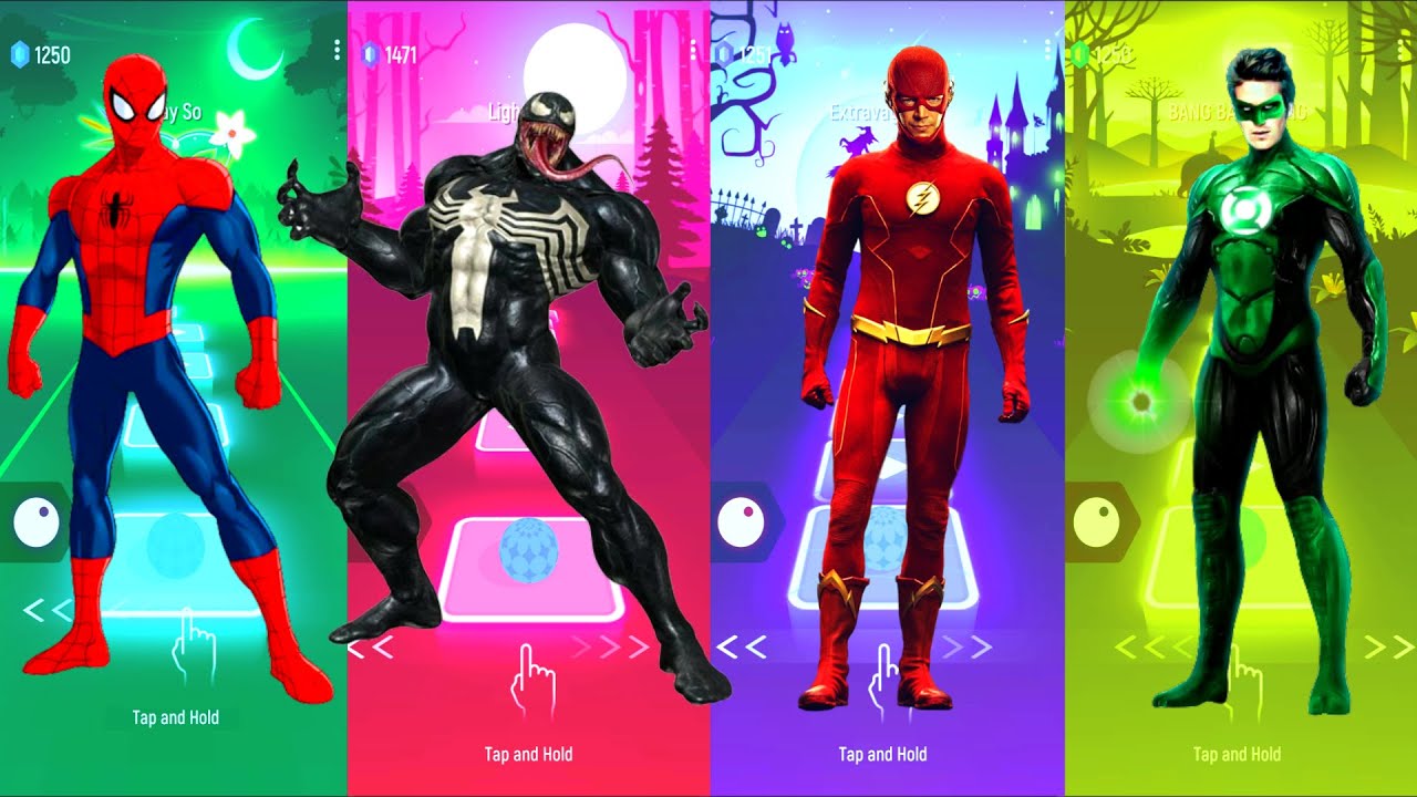Spiderman 🆚 Venom 🆚 Flash 🆚 Green Lantern | Marvel Heroes 🆚 DC Heroes | Tiles Hop Fun Ball