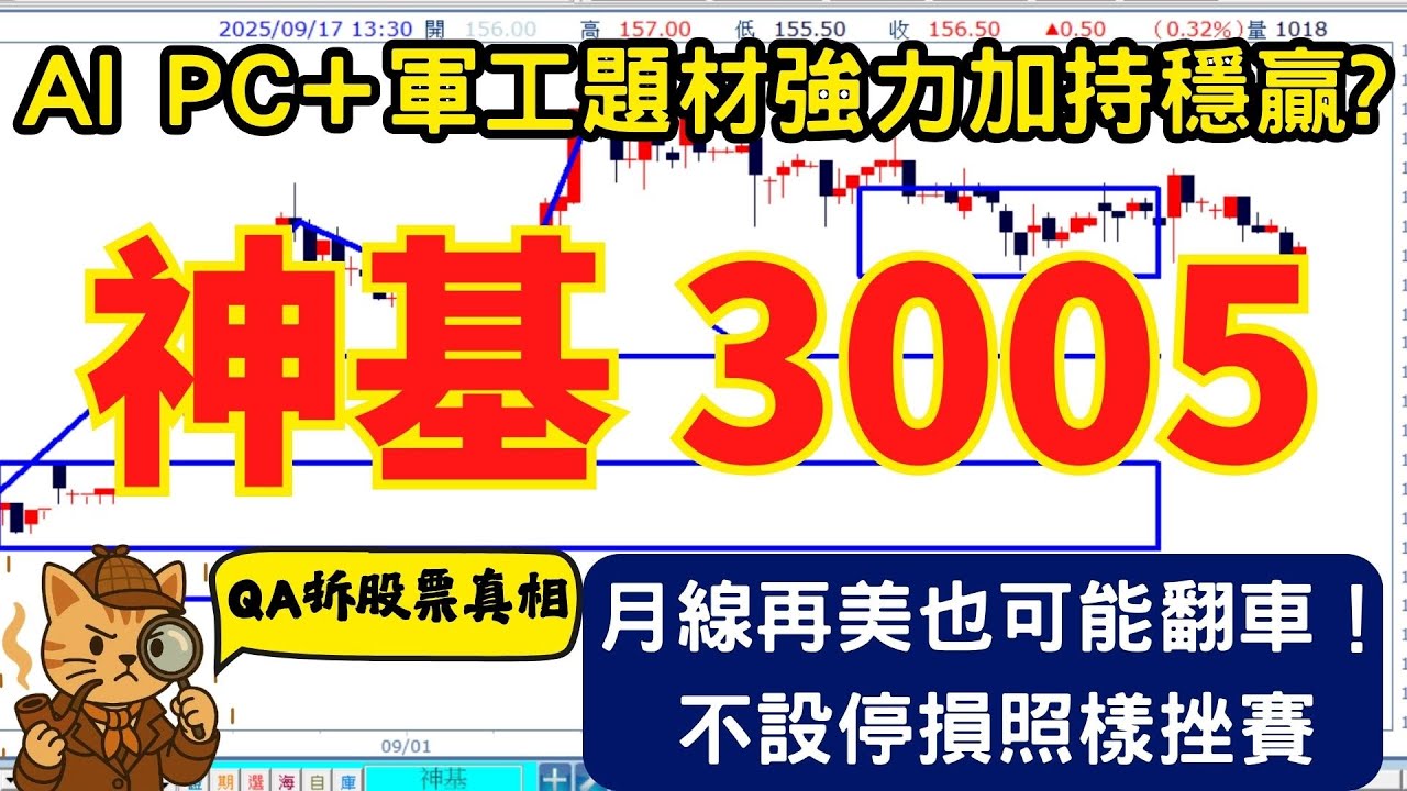 【3005 神基】AI PC＋軍工題材爆紅！短線如何用這招硬？追圖很強，但不設停損照樣挫賽｜QA拆股票真相
