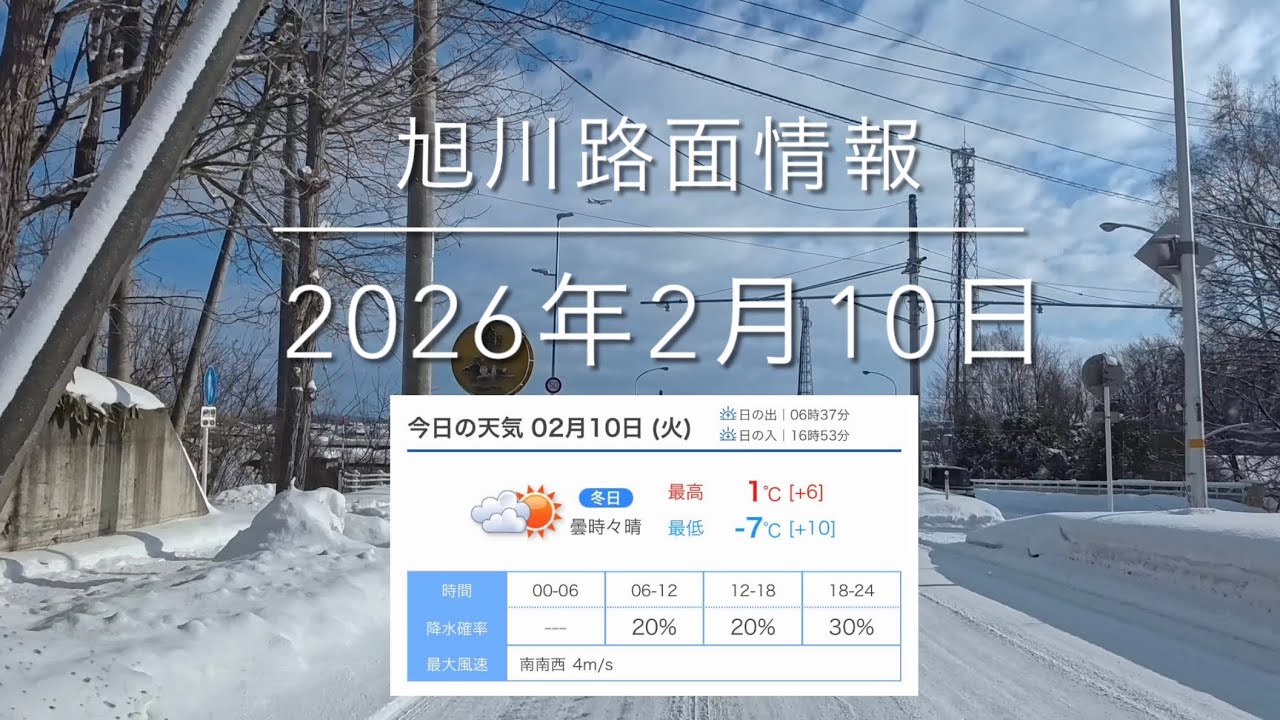 アイスバーン注意⚠️うっすらと雪が積もりました！2026年2月10日 旭川路面情報