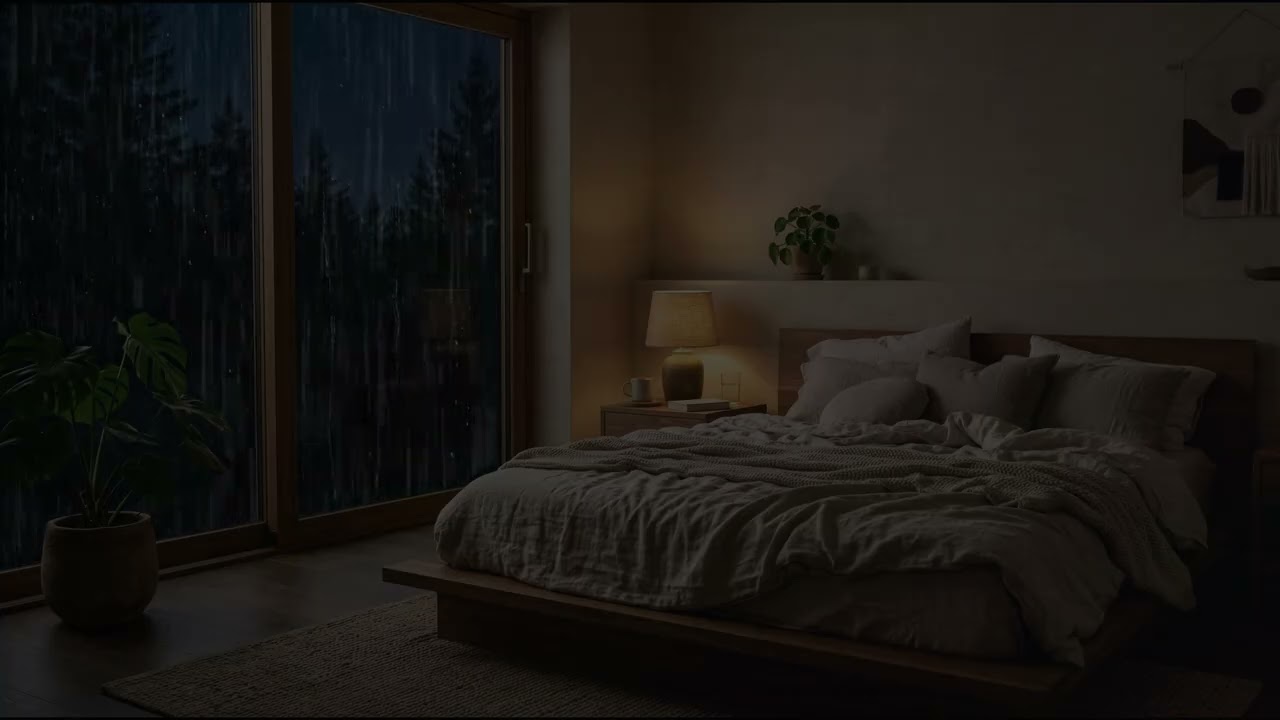 Rain Sounds in a Dark Bedroom (No Ads) | Deep Sleep & Stress Relief Ambience