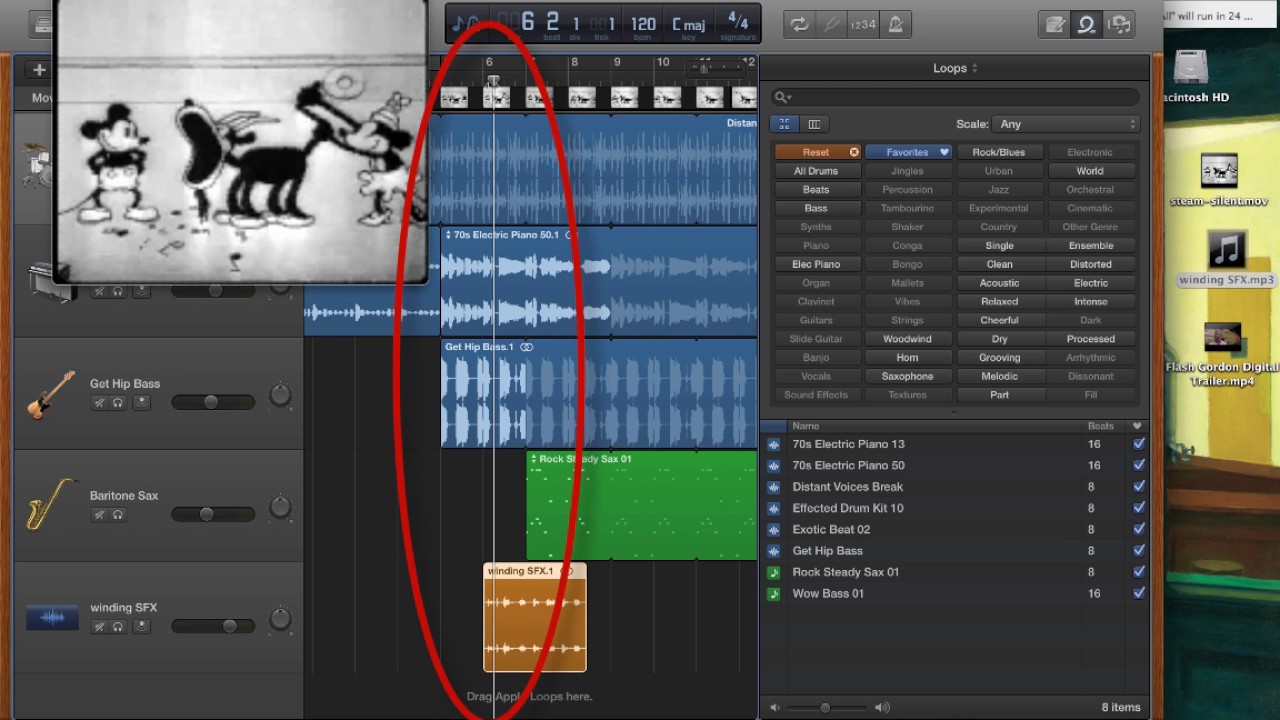 Работа с видео в GarageBand
