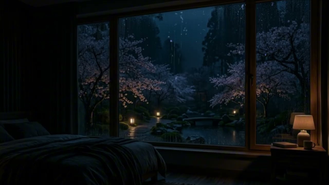 ASMR Rain in Sakura Garden 🌸 Gentle Rain Sounds for Sleep & Relaxation