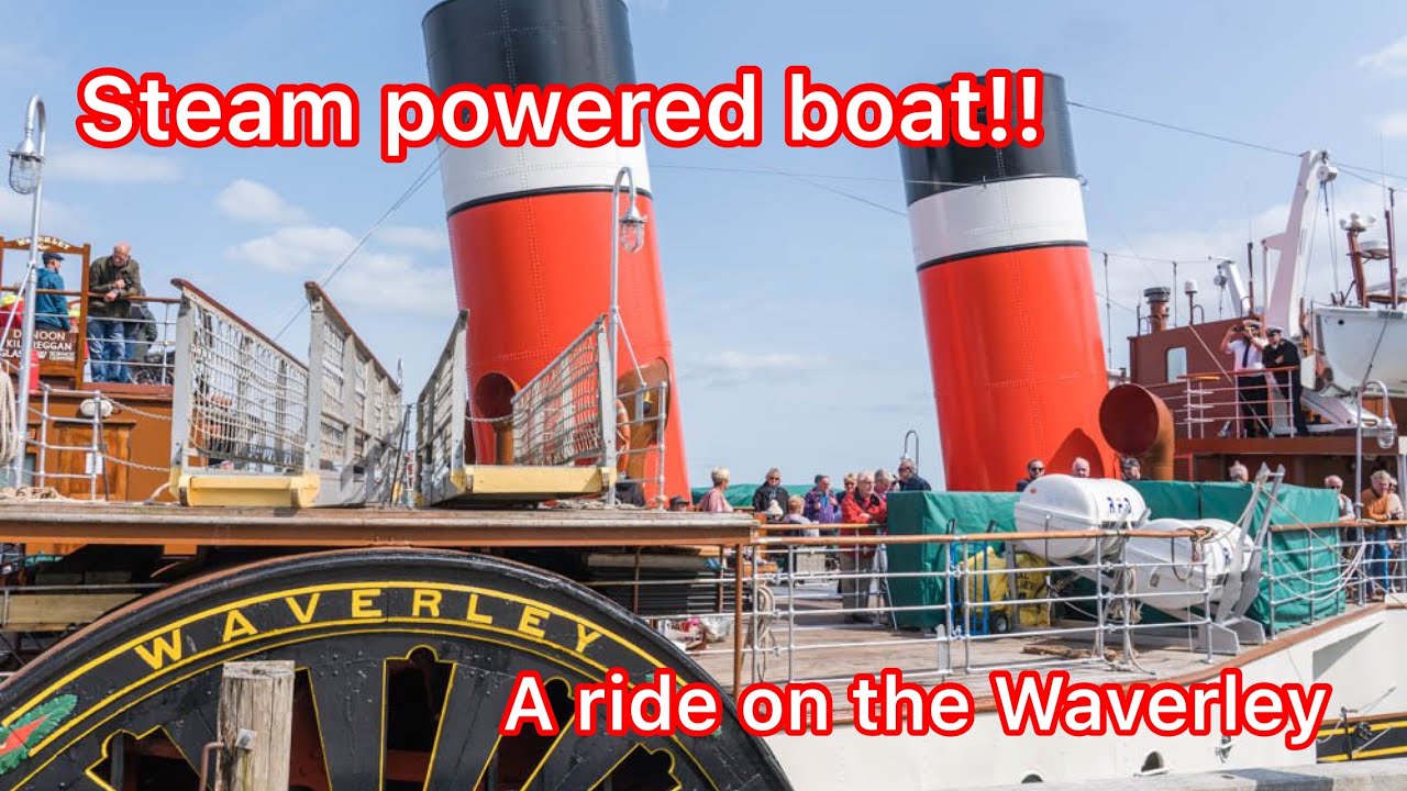 Paddle steamer Waverley on the Bristol channel with steam winch operation