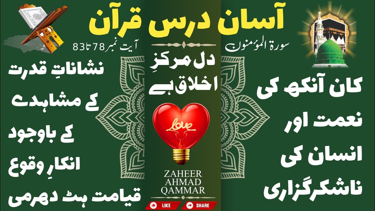 Quran at easy rate آسان درس قرآن سورۃالمؤمنون آیت نمبر78تا83 انعامات قدرت کے باوجودانسان ناشکرا ہے
