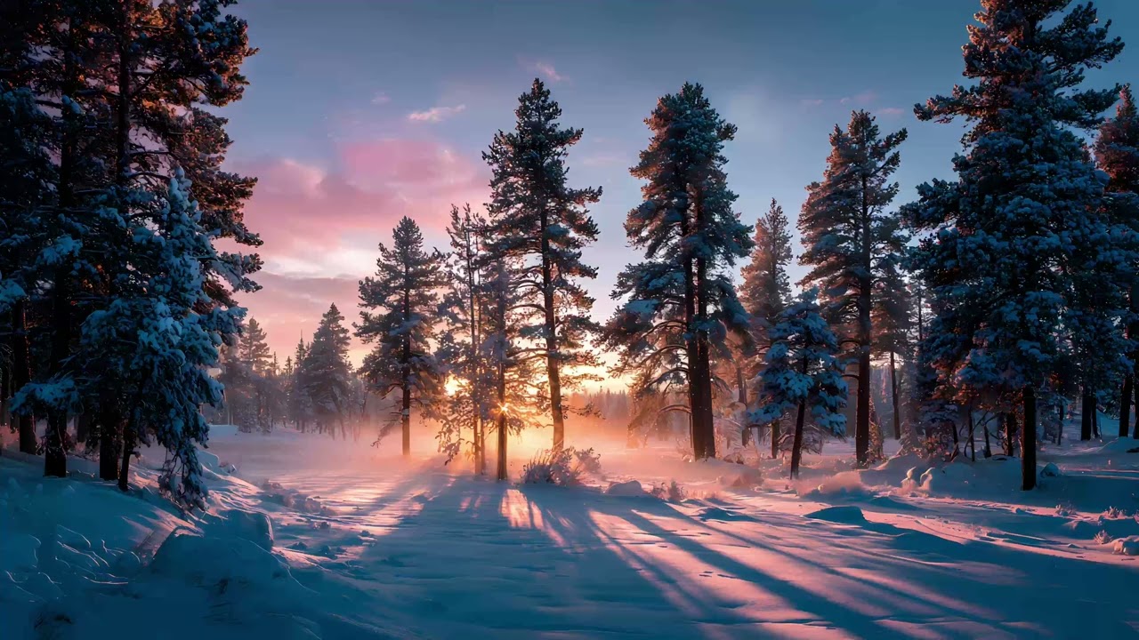 4K Pink & Blue Sunburst Forest | Serene Winter Morning TV Art Wallpaper