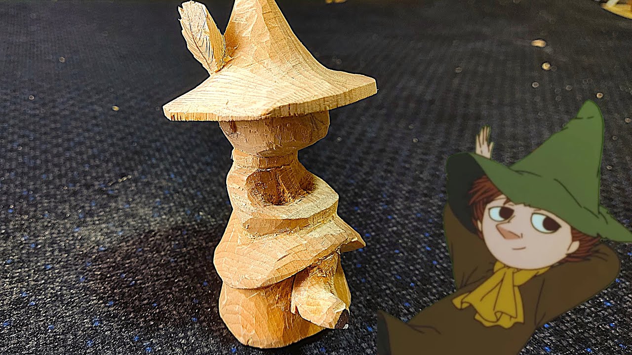 Wood carving Snufkin from the Moomins - No talking ASMR part 3 -  Hat and Head
