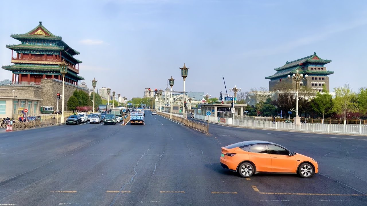 Beijing Walking,Take a double-decker bus tour of Second Ring Road/Blooming flowers along the road/4K
