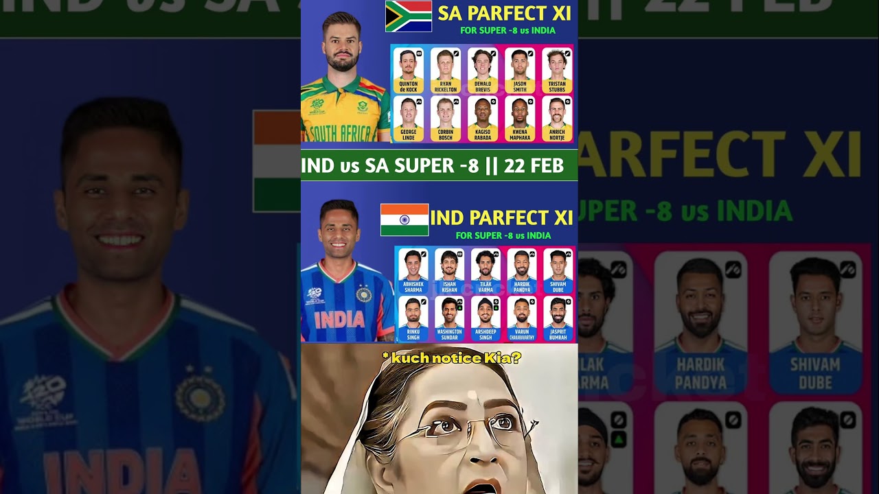 IND vs SA PLAYING XI FOR SUPER -8 MATCH 2026 🏆🔥🏏✅✅ #T20WorldCup2026 #INDvsSA #super8 #INDvsSAT20
