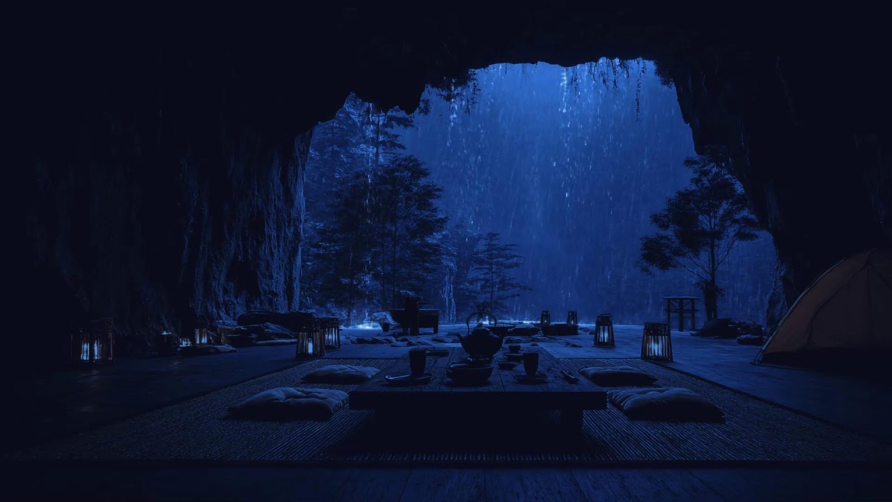 Heavy Rain Ambience 🌧️ Sleeping Inside a Forest Cave at Night