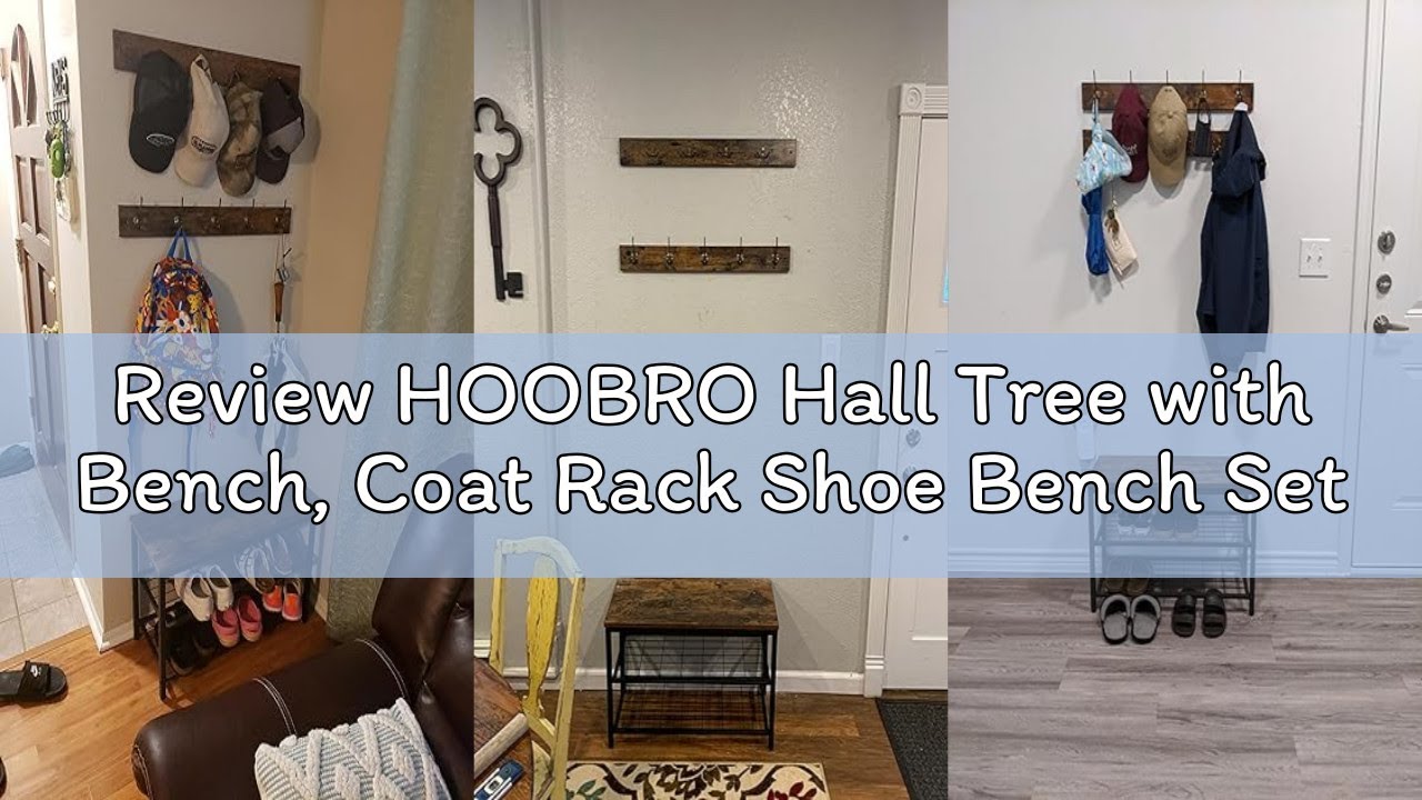 Review HOOBRO Hall Tree with Bench, Coat Rack Shoe Bench Set, Entryway Shoe Rack with Coat Hooks, Ha