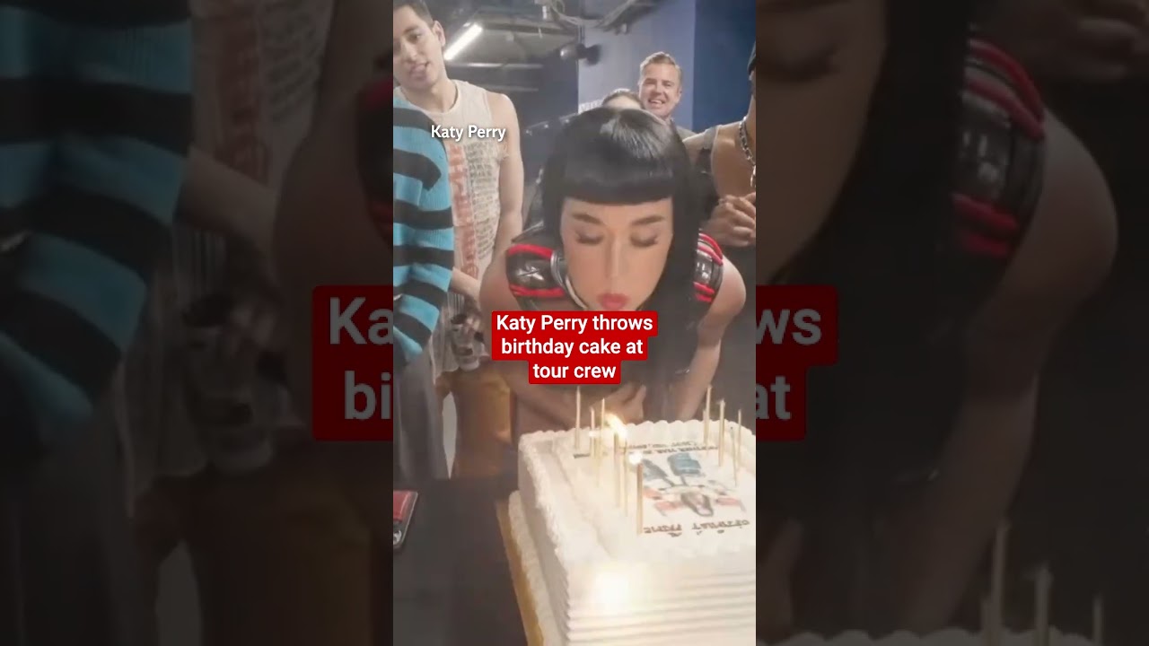 Katy Perry throws birthday cake at tour crew