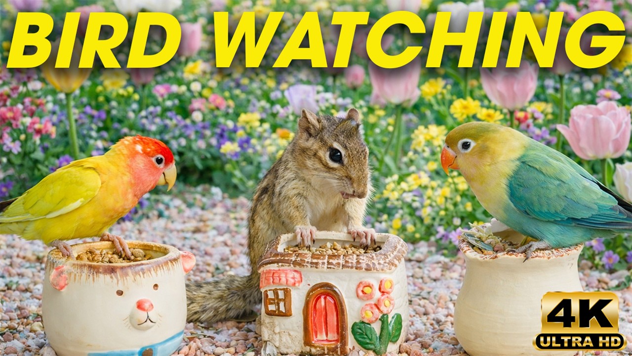 4K Cat TV 🐦 Parrots and Bright Tropical Birds Feeding Frenzy 🌿 | Video for Cats