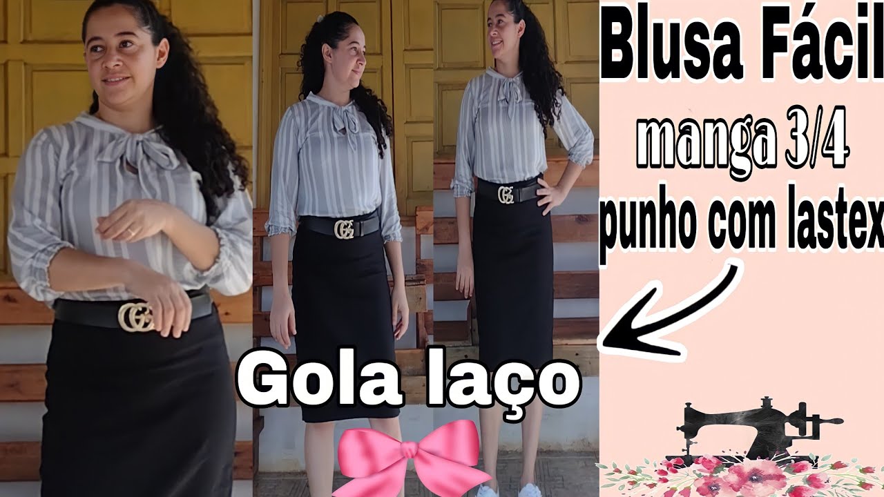 Como fazer BLUSA GOLA LAÇO manga 3/4 punho com lastex