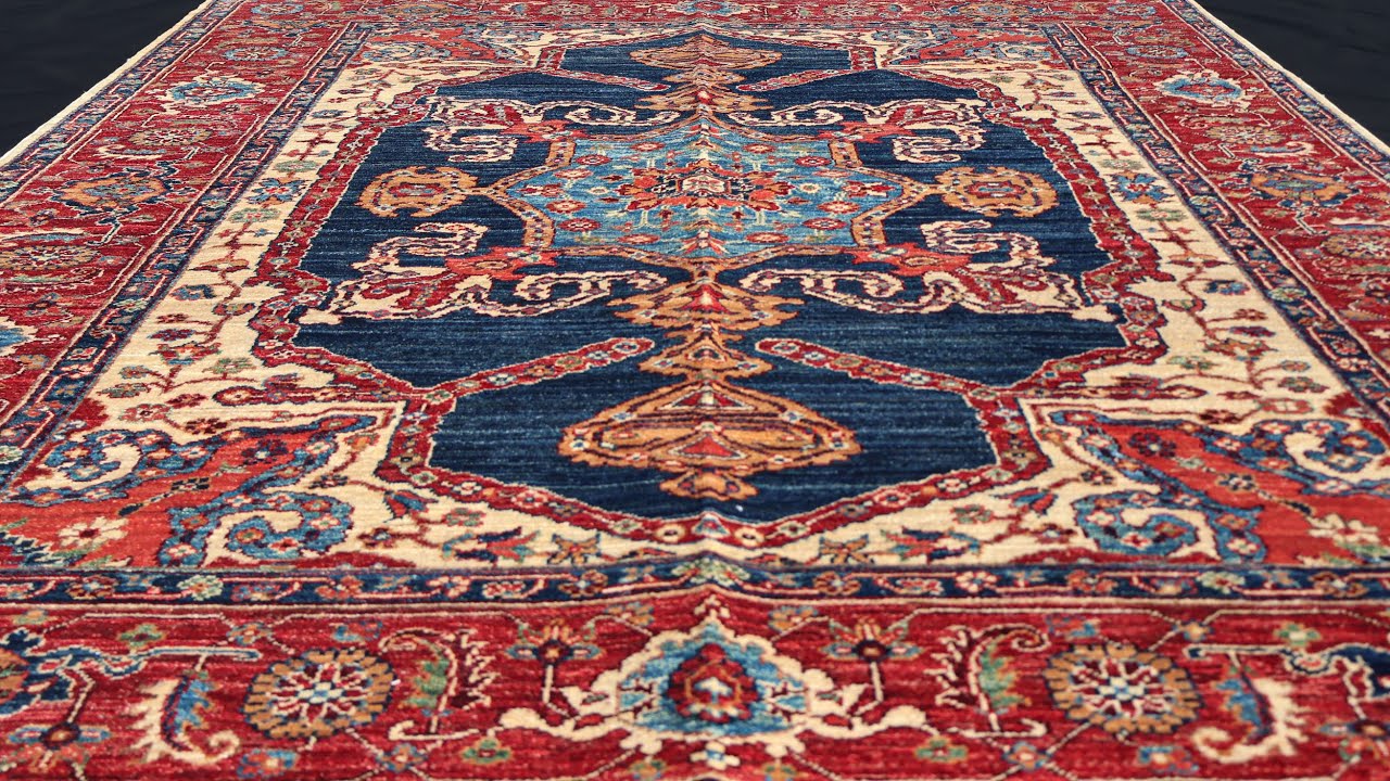 Heriz – 6x8 Navy & Red Hand-Knotted Rug (5′8.5″ × 7′10.9″)