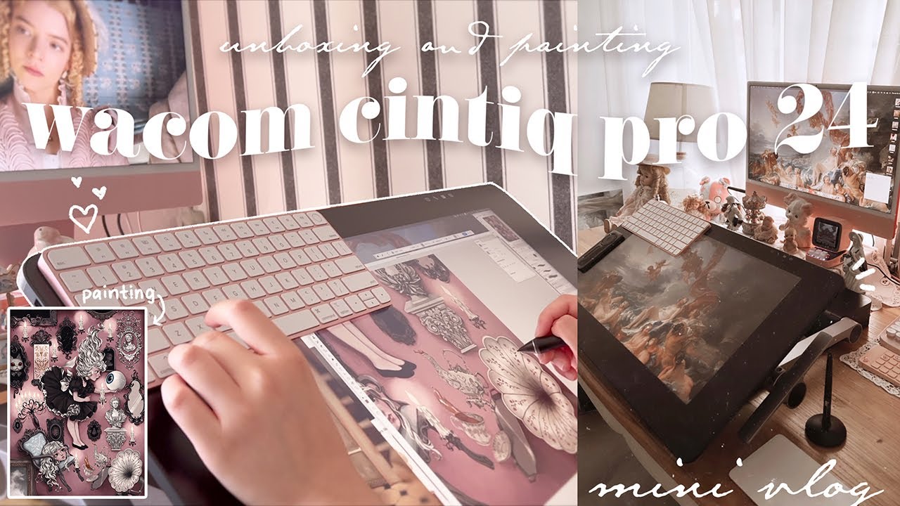 🌸 wacom cintiq pro 24 🌸 chill unboxing + painting + mini vlog 🏹🎠🎀