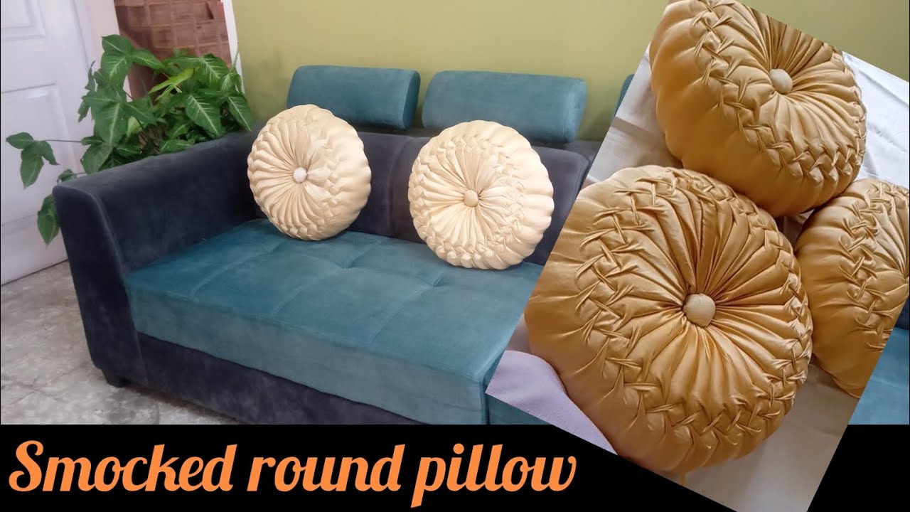Smocked round pillow/Golden pillow set #handmade #youtubevideo #design