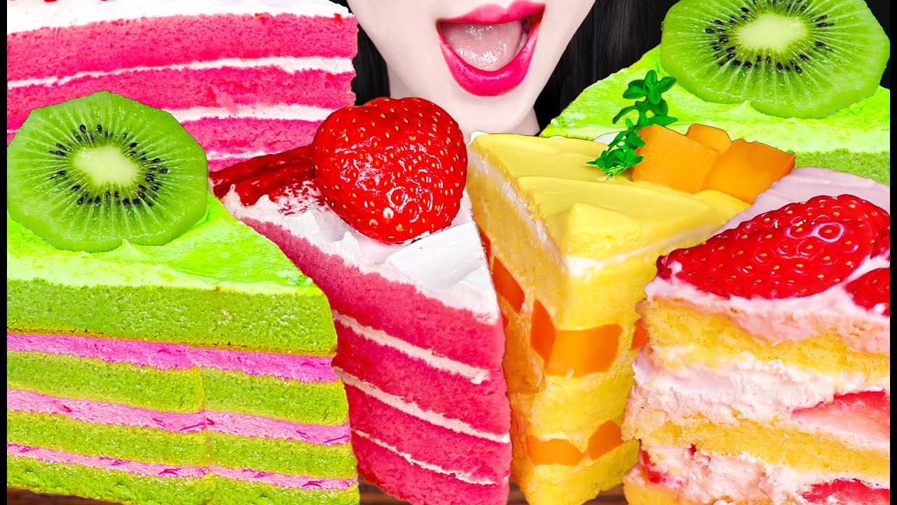 ASMR FRUIT CAKE MANGO KIWI STRAWBERRY 망고 키위 딸기 케이크 먹방 MUKBANG