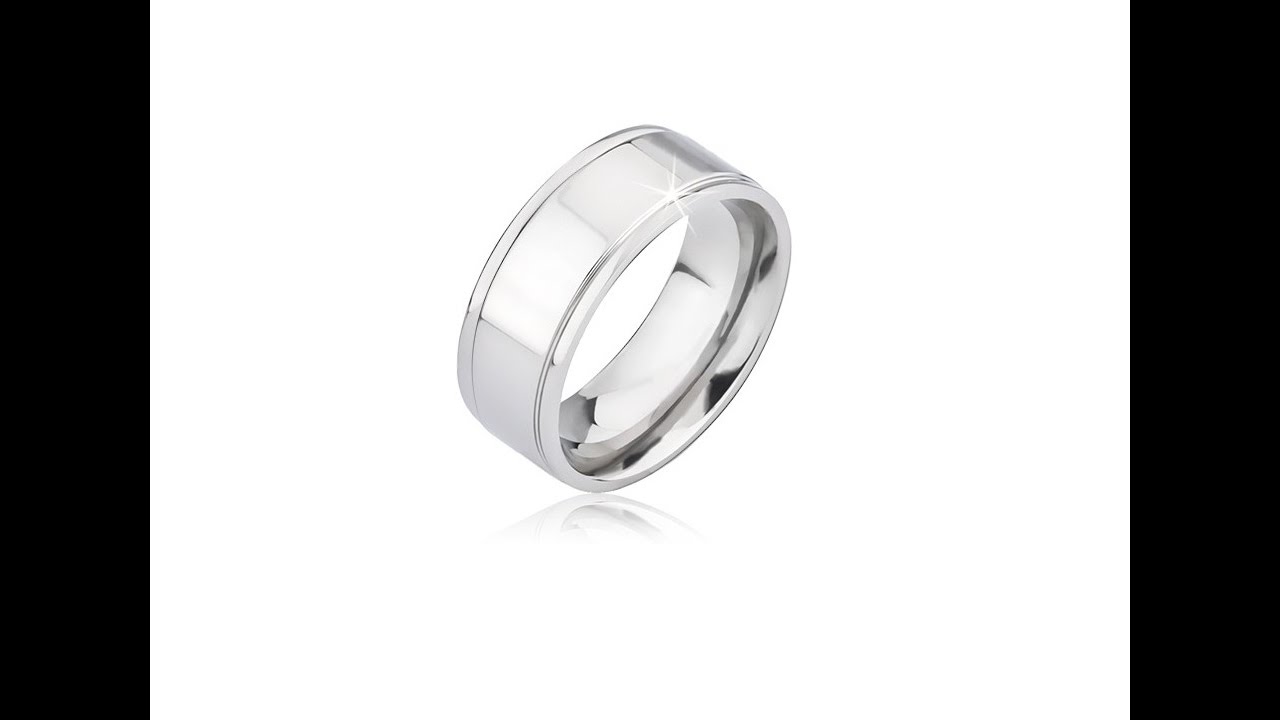 Jewellery - Shiny silver band ring made of titanium with two grooves