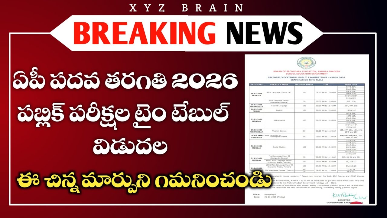 AP 10th Class Public Exams 2026 Time Table Released|| Ap 10th  public exams time table 2026 released