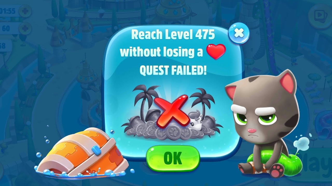 talking Tom pool quest failed level 462 to 466 and failed level 467 Android iOS gameplay