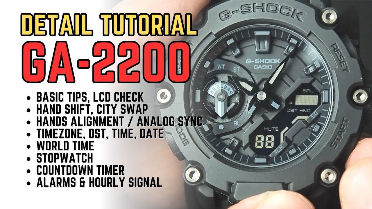 Casio G-Shock GA-2200 Detail Setting Tutorial: Time, Date, Sync, Timer, Alarms GA2200 Mod. 5674