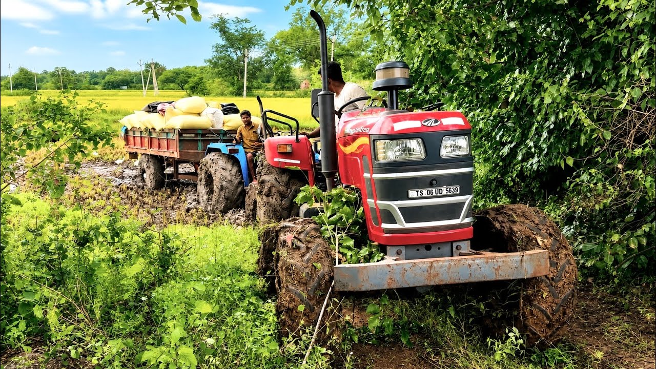 New holland tractor stuck in mud and pulling by Mahindra tractor | tractor |