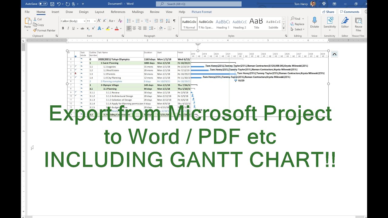 Экспорт из Microsoft Project в PDF/Word/другой формат, включая диаграмму Ганта!