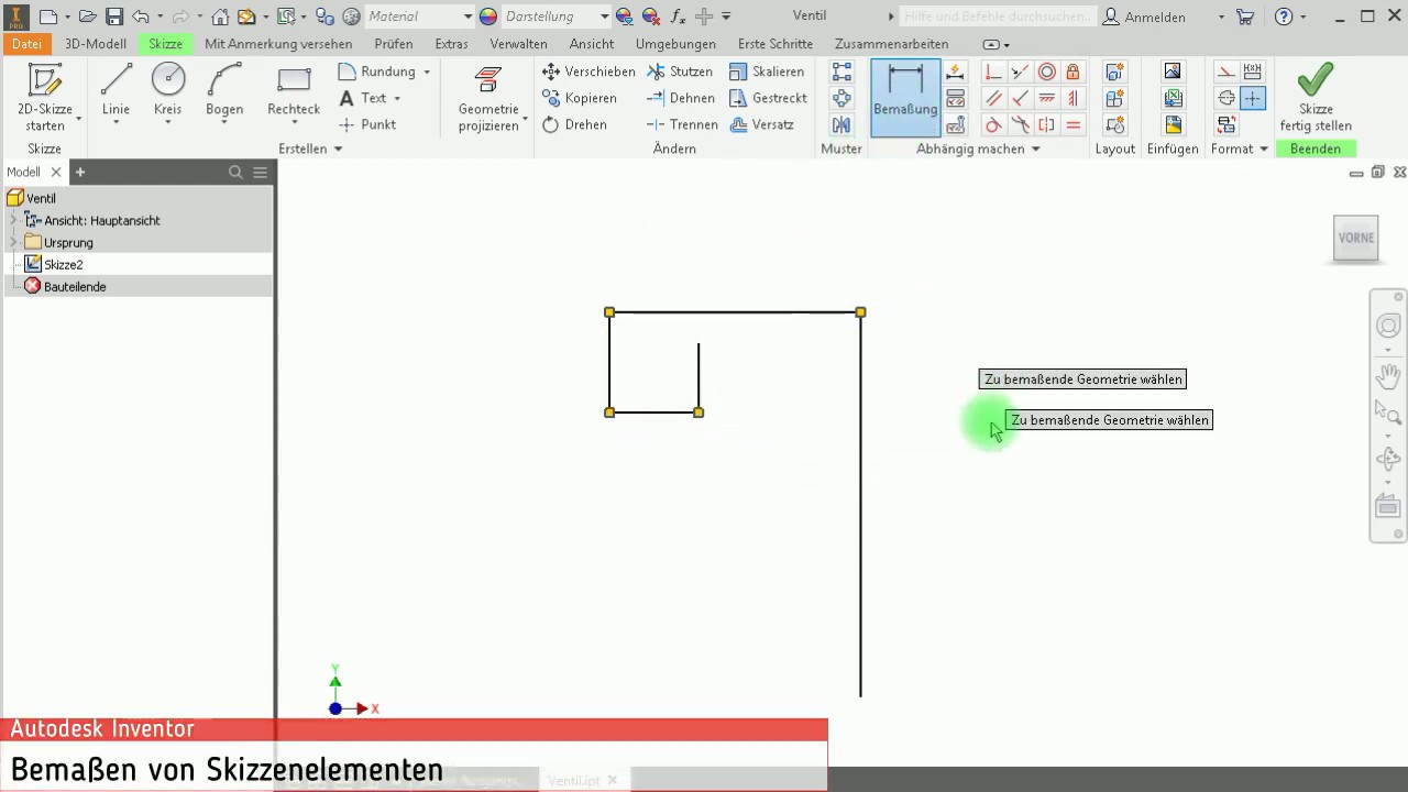 Inventor Skizzenbefehle GEOMETRISCHE ABHÄNGIGKEITEN