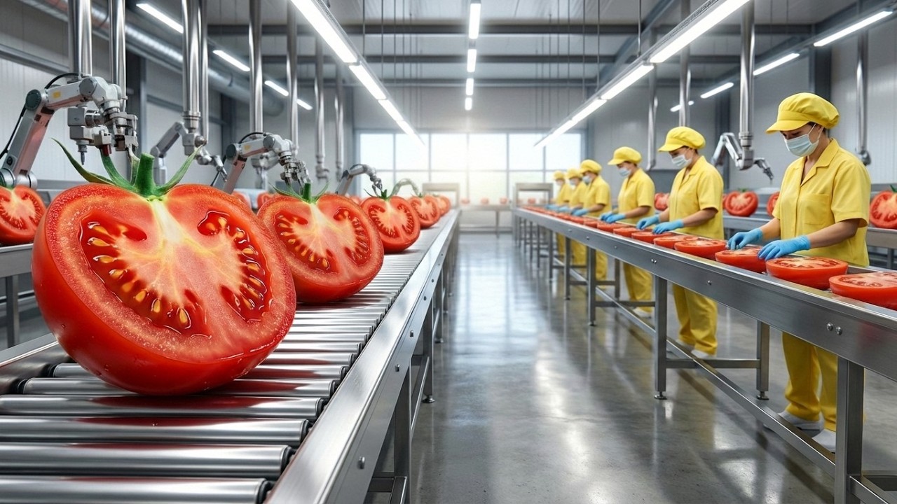 Inside a Tomato Processing Factory — From Fresh Harvest to Canned Products