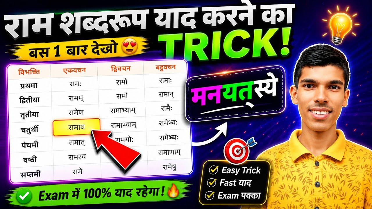 Awesome TRICK to memorize word forms || Ram word form trick || Akarant masculine word form trick GKP