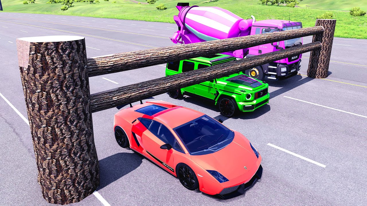 HT Gameplay Crash # 96 | Big & Small Cars vs Tree Logs Trap Challenge Beamng Drive