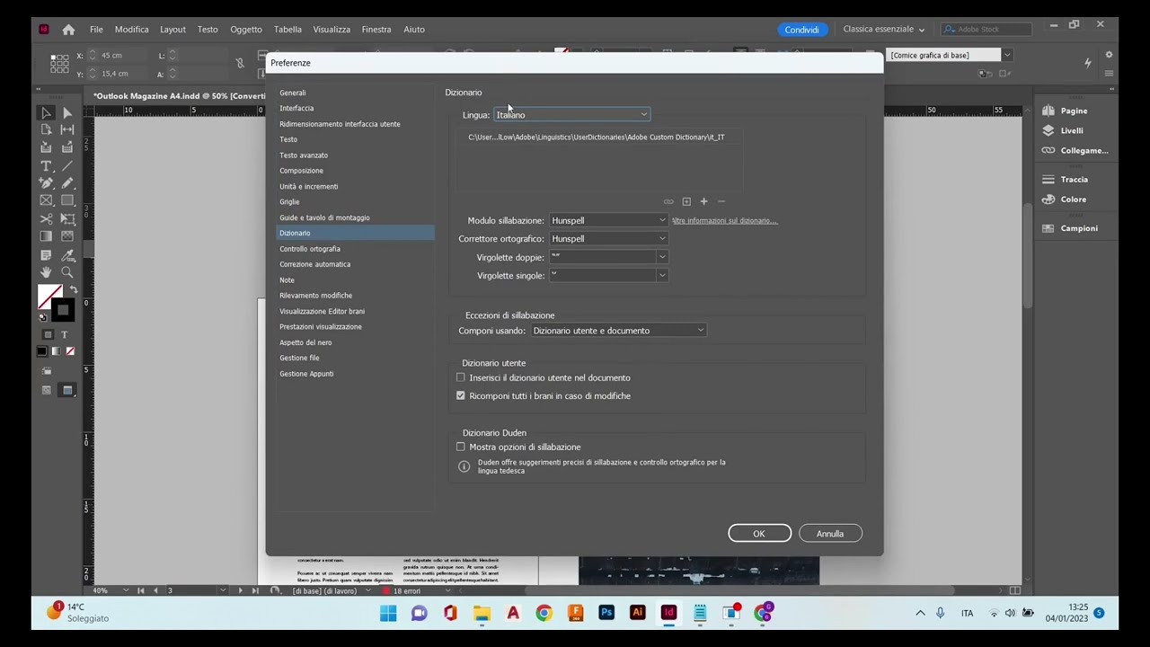 INDESIGN - Lezione 01 - Interfaccia del Programma, Personalizzazione Preferenze, Tasti Rapidi