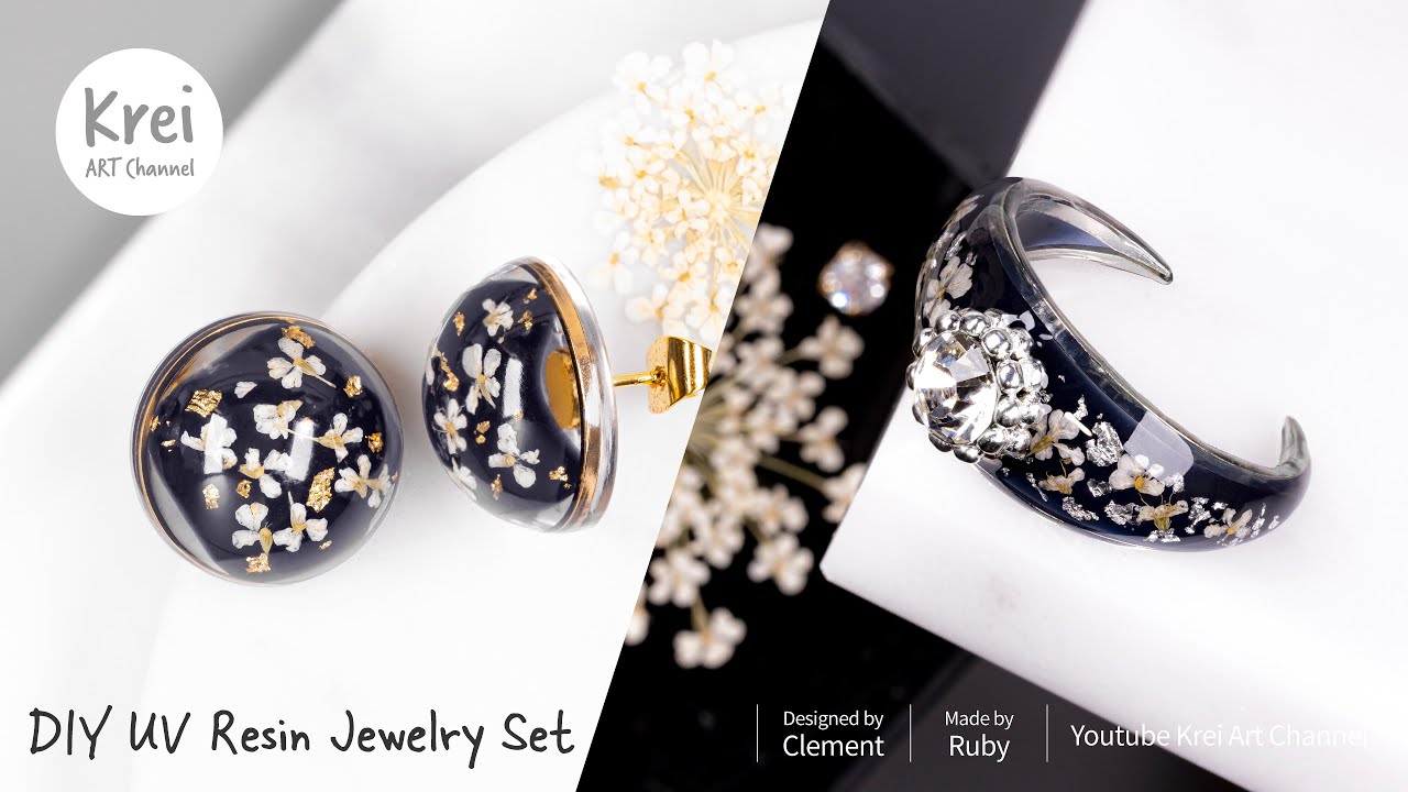 【UVレジン】真夜中の花咲くアクセサリーコレクション〜♪ UV Resin -Midnight Blooms Accessories Collection with Dried Flower!!