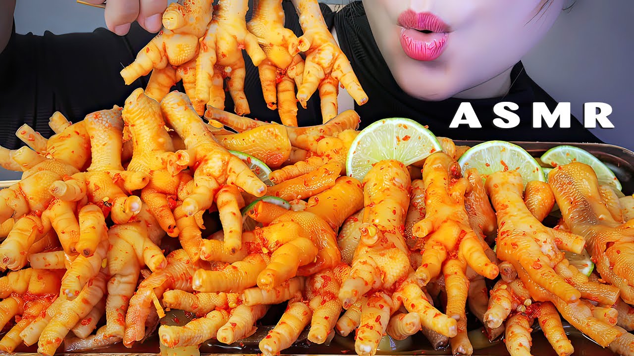 ASMR CHÂN GÀ LẮC RAU TIỀN VUA |  spicy and sour chicken feet , EATING SOUNDS | LINH-ASMR