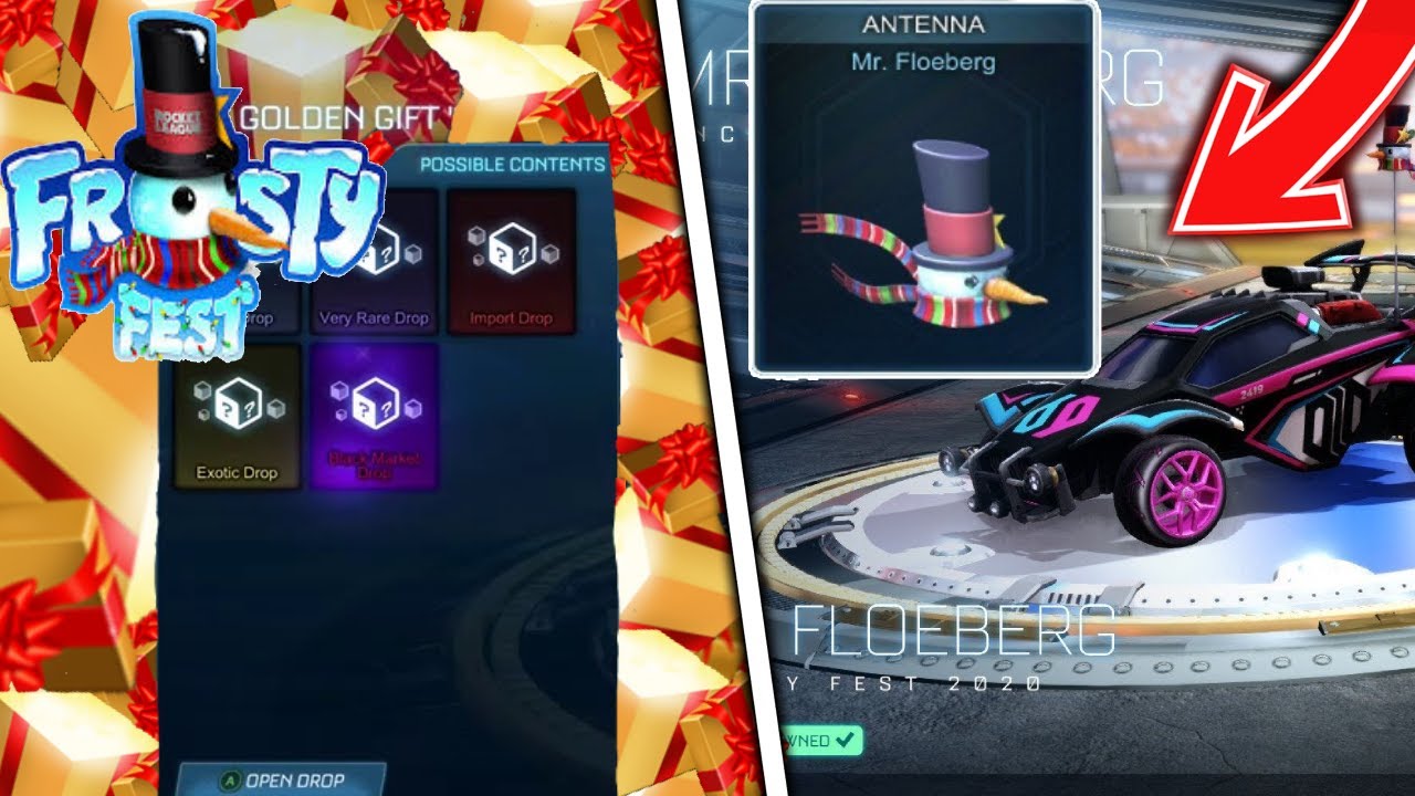 ROCKET LEAGUE GOLDEN GIFT 20 OPENING FROSTY FEST 2020 AND NEW FREE ITEM MR FLOEBERG ANTENNA!!!
