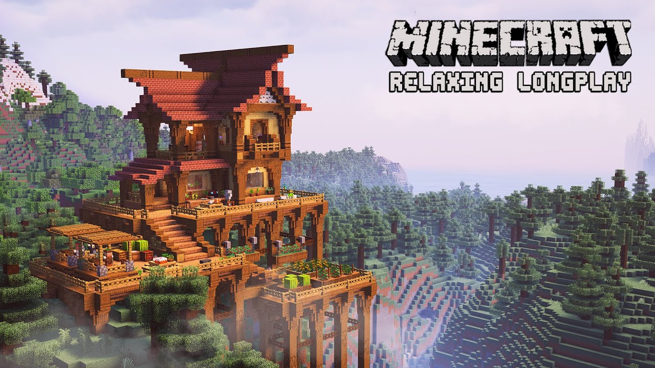 Minecraft Relaxing Longplay | We Built a Large Cliff House (No Commentary)