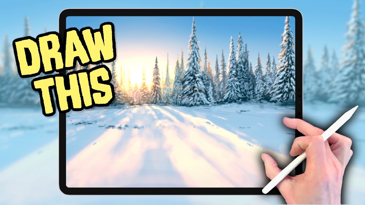 IPAD PAINTING MADE EASY - Snow Forest Sunrise landscape Procreate tutorial